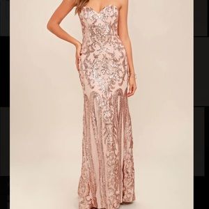 Rebecca Rose Gold Strapless Sequin Maxi Dress